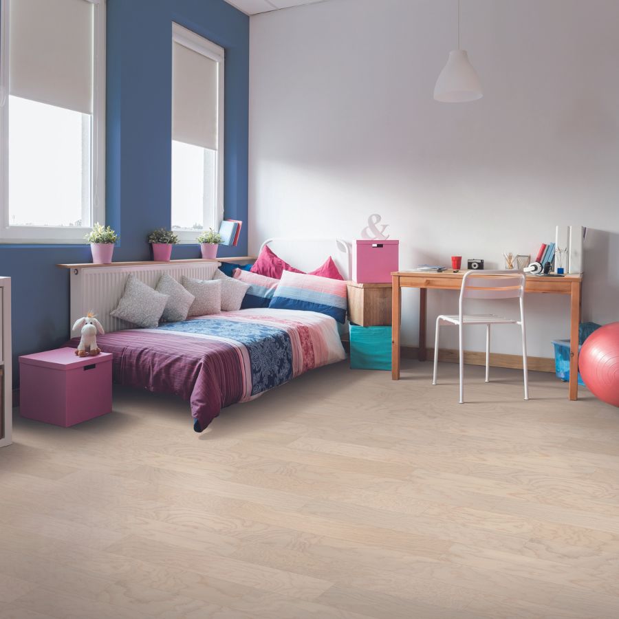 Hardwood floors in a kid's bedroom